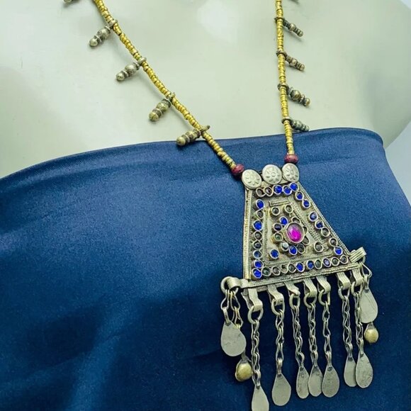 Antique Handmade Bohemian Style Necklace, Beaded Chain Necklace, Tribal Light - Picture 2 of 3